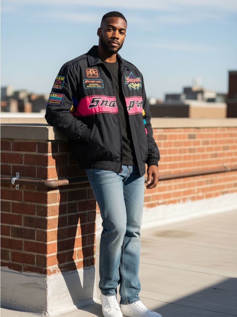 Vintage Snap-On Racing Jacket NASCAR Style Streetwear Black Pink Patch Zip Up